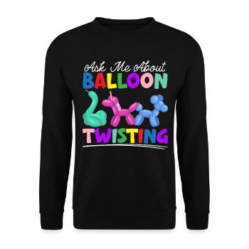 Fragen Sie mich über Ballon Twisting Ballon Modell - Unisex Pullover - Schwarz - Vorne - Alina (178cm) & Michal (187cm)