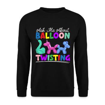 Fragen Sie mich über Ballon Twisting Ballon Modell - Unisex Pullover - Schwarz - Vorne - Alina (178cm) & Michal (187cm)