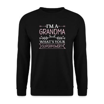 Ich Bin Oma Was Ist Deine Superpower - Unisex Pullover - Schwarz - Vorne - Alina (178cm) & Michal (187cm)