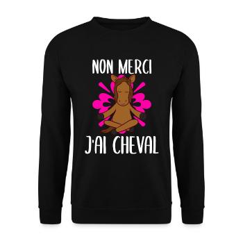 No Merci J'Ai Horse Cheval Équitation - Unisex Pullover - Schwarz - Vorne - Alina (178cm) & Michal (187cm)