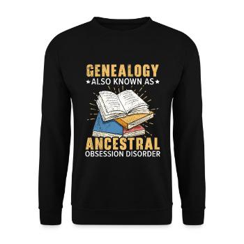 Genealogie bekannt als Ahnenbesessenheitsstörung - Unisex Pullover - Schwarz - Vorne - Alina (178cm) & Michal (187cm)