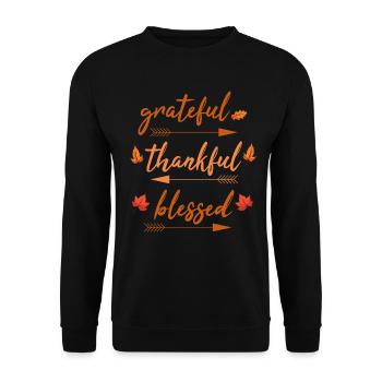 Grateful Thankful Blessed Thanksgiving Autumn - Unisex Pullover - Schwarz - Vorne - Alina (178cm) & Michal (187cm)