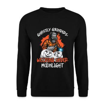Geisterhafte Schleifer: Schweißen im Mondschein - Unisex Pullover - Schwarz - Vorne - Alina (178cm) & Michal (187cm)