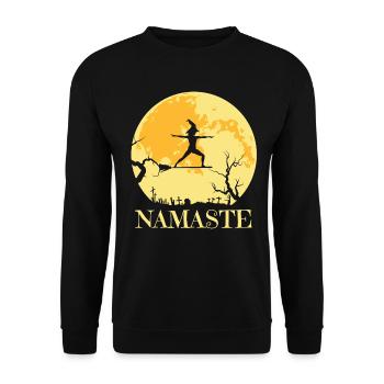 Namaste Hexe Besen Joga - Unisex Pullover - Schwarz - Vorne - Alina (178cm) & Michal (187cm)