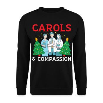 Carols & Compassion Krankenschwester Weihnachten - Unisex Pullover - Schwarz - Vorne - Alina (178cm) & Michal (187cm)