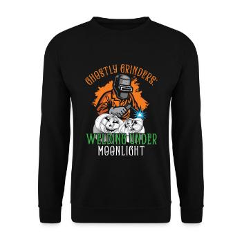 Geisterhafte Grinder: Schweißen im Mondschein - Unisex Pullover - Schwarz - Vorne - Alina (178cm) & Michal (187cm)