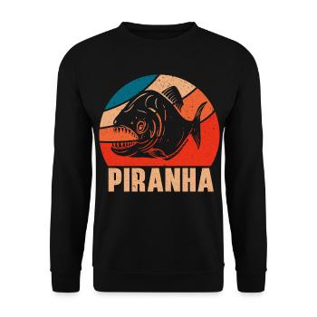 Piranha Sammler Aquarianer Aquaristik Fischhaltung - Unisex Pullover - Schwarz - Vorne - Alina (178cm) & Michal (187cm)