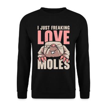 Ich liebe Maulwürfe Tier Maulwurfsflüsterer - Unisex Pullover - Schwarz - Vorne - Alina (178cm) & Michal (187cm)
