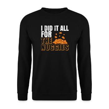 Ich habe alles für die Nuggies gemacht Chicken Nug - Unisex Pullover - Schwarz - Vorne - Alina (178cm) & Michal (187cm)