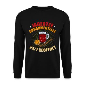 Jagertee Annahmestelle Glühweinstand Weihnachten - Unisex Pullover - Schwarz - Vorne - Alina (178cm) & Michal (187cm)