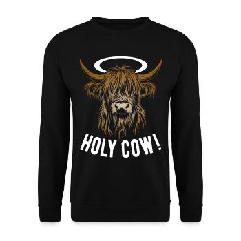 Hochland Rind - Holy Cow - Kuh - Geschenk - Unisex Pullover - Schwarz - Vorne - Alina (178cm) & Michal (187cm)