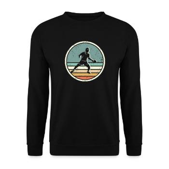 Tischtennis Retro Ping Pong Tischtennisspieler - Unisex Pullover - Schwarz - Vorne - Alina (178cm) & Michal (187cm)