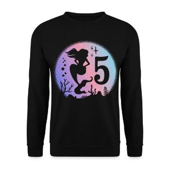 Geburtstag Mädchen 5 Jahre alt Meerjungfrau Nixe - Unisex Pullover - Schwarz - Vorne - Alina (178cm) & Michal (187cm)