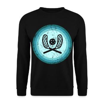 Retro Floorball Spieler Unihockey Floorballspieler - Unisex Pullover - Schwarz - Vorne - Alina (178cm) & Michal (187cm)
