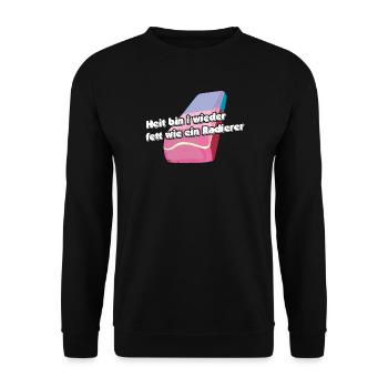 fett wie ein Radiere, österreichisch für betrunken - Unisex Pullover - Schwarz - Vorne - Alina (178cm) & Michal (187cm)
