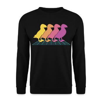 Papageitaucher Puffin Papageientaucher Retrowave - Unisex Pullover - Schwarz - Vorne - Alina (178cm) & Michal (187cm)