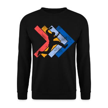 Retro Parkour Lauf Freerunning Parkourläufer - Unisex Pullover - Schwarz - Vorne - Alina (178cm) & Michal (187cm)