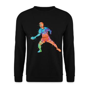Tischtennisspieler Bunt Design Tischtennis - Unisex Pullover - Schwarz - Vorne - Alina (178cm) & Michal (187cm)