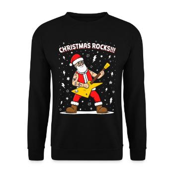 Christmas Rocks mit dem Weihnachtsmann - Unisex Pullover - Schwarz - Vorne - Alina (178cm) & Michal (187cm)