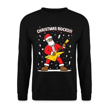 Christmas Rocks mit dem Weihnachtsmann - Unisex Pullover - Schwarz - Vorne - Alina (178cm) & Michal (187cm)