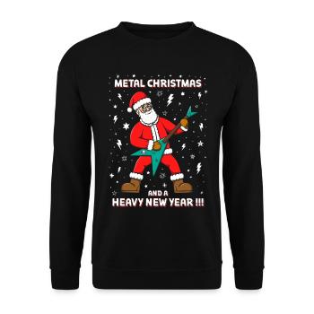 Heavy Metal Weihnachtsmann spielt Gitarre - Unisex Pullover - Schwarz - Vorne - Alina (178cm) & Michal (187cm)