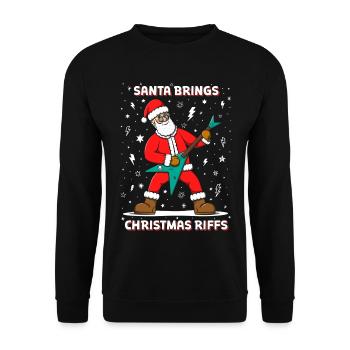 Santa bringt Weihnachtsriffs - Unisex Pullover - Schwarz - Vorne - Alina (178cm) & Michal (187cm)