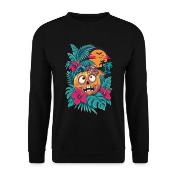 Skelett-Kürbis und tropischer Mond - Unisex Pullover - Schwarz - Vorne - Alina (178cm) & Michal (187cm)