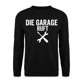 Die garage ruft - Unisex Pullover - Schwarz - Vorne - Alina (178cm) & Michal (187cm)