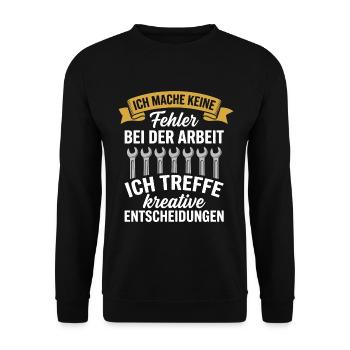 Kreative Entscheidungen statt Fehler - Unisex Pullover - Schwarz - Vorne - Alina (178cm) & Michal (187cm)