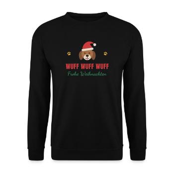 Wuff Wuff Wuff – Frohe Weihnachten Hund - Unisex Pullover - Schwarz - Vorne - Alina (178cm) & Michal (187cm)