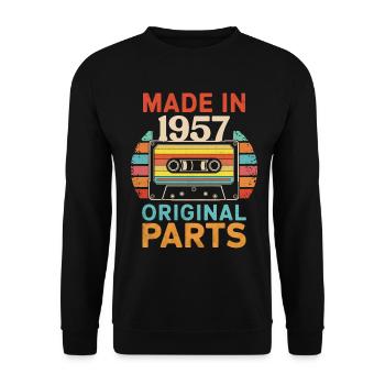 1957 Geburtstag Original 50er 60er Kassettenband Retro - Unisex Pullover - Schwarz - Vorne - Alina (178cm) & Michal (187cm)