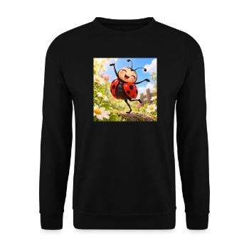 Glückliches Marienkäfer im Garten - Unisex Pullover - Schwarz - Vorne - Alina (178cm) & Michal (187cm)