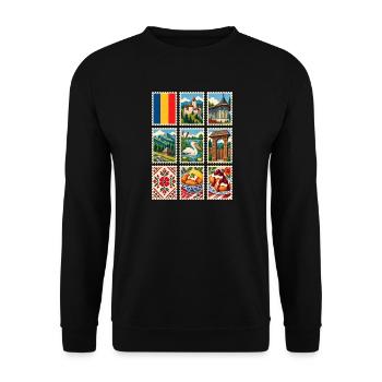 Rumänien Briefmarken - Unisex Pullover - Schwarz - Vorne - Alina (178cm) & Michal (187cm)