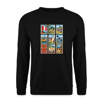 Peru Briefmarken - Unisex Pullover - Schwarz - Vorne - Alina (178cm) & Michal (187cm)