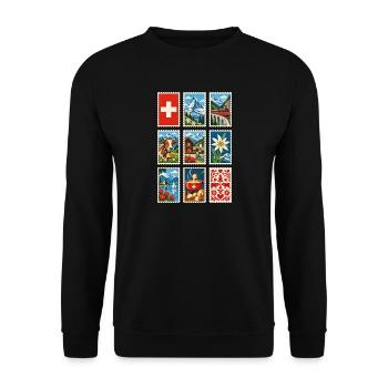 Schweiz Briefmarken - Unisex Pullover - Schwarz - Vorne - Alina (178cm) & Michal (187cm)