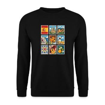 Spanien Briefmarken - Unisex Pullover - Schwarz - Vorne - Alina (178cm) & Michal (187cm)