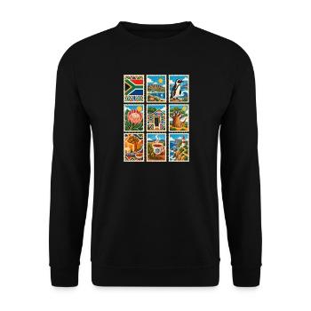 Südafrika Briefmarken - Unisex Pullover - Schwarz - Vorne - Alina (178cm) & Michal (187cm)