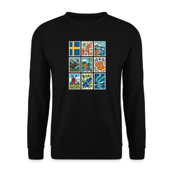 Schweden Briefmarken - Unisex Pullover - Schwarz - Vorne - Alina (178cm) & Michal (187cm)