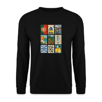 Portugal Briefmarken - Unisex Pullover - Schwarz - Vorne - Alina (178cm) & Michal (187cm)