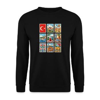 Türkei Briefmarken - Unisex Pullover - Schwarz - Vorne - Alina (178cm) & Michal (187cm)