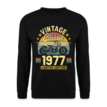 1977 50-Jahre-Jubiläum Vintage-Biker - Unisex Pullover - Schwarz - Vorne - Alina (178cm) & Michal (187cm)
