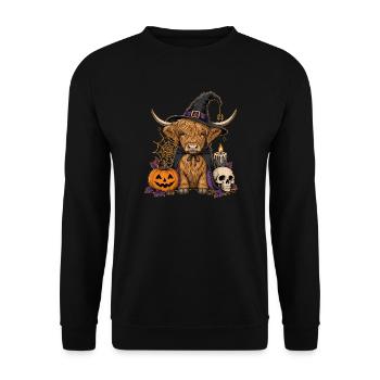  Hochlandrind Halloween - Unisex Pullover - Schwarz - Vorne - Alina (178cm) & Michal (187cm)