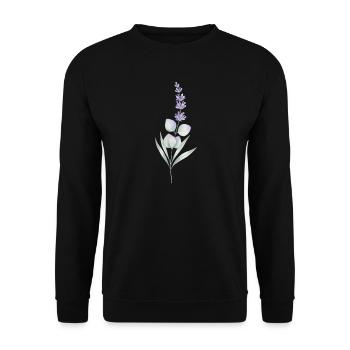 Lavendel- und Eukalyptus-Botanische Kunst - Unisex Pullover - Schwarz - Vorne - Alina (178cm) & Michal (187cm)