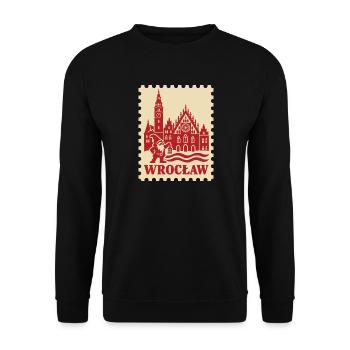 Wroclaw – Retro-Briefmarke - Unisex Pullover - Schwarz - Vorne - Alina (178cm) & Michal (187cm)