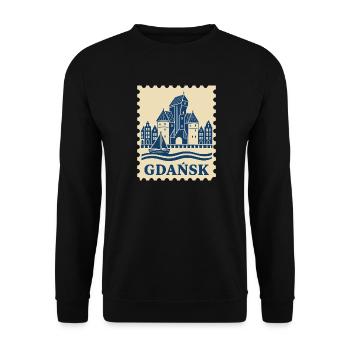Gdansk Retro-Briefmarke - Unisex Pullover - Schwarz - Vorne - Alina (178cm) & Michal (187cm)