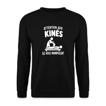Achtung, Physiotherapeuten: Sie manipulieren dich - Unisex Pullover - Schwarz - Vorne - Alina (178cm) & Michal (187cm)