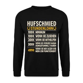 Stundelohn Satire Grafik - Unisex Pullover - Schwarz - Vorne - Alina (178cm) & Michal (187cm)