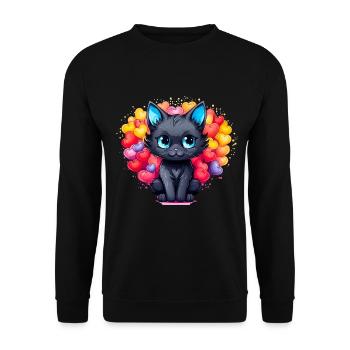 Schwarze Katze – Herz voller Liebe - Unisex Pullover - Schwarz - Vorne - Alina (178cm) & Michal (187cm)