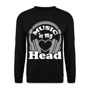 Music in my Head Kopfhörer Headphone DJ Herz  - Unisex Pullover - Schwarz - Vorne - Alina (178cm) & Michal (187cm)