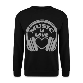 Music is Love Kopfhörer Headphone DJ Herz Heart - Unisex Pullover - Schwarz - Vorne - Alina (178cm) & Michal (187cm)